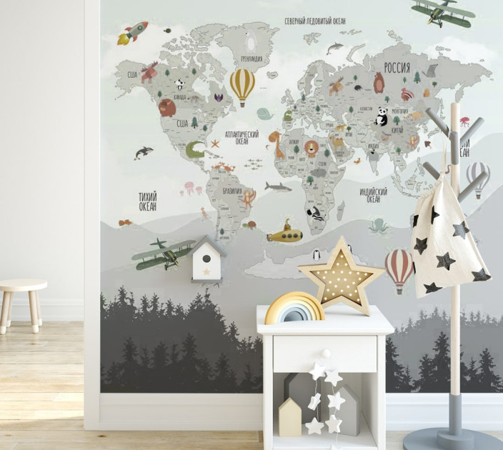 Photo wallpapers Wallstyle Children's world map 09