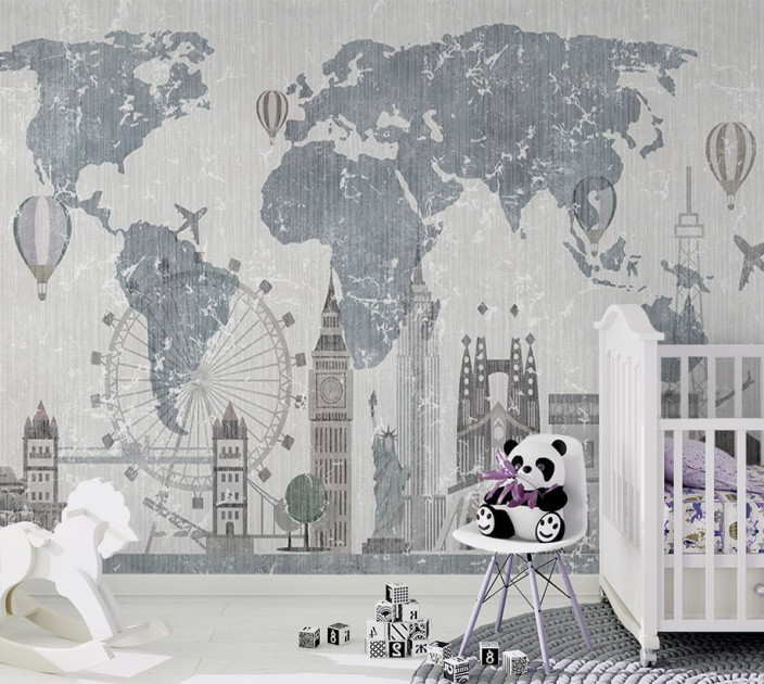 Photo wallpapers Wallstyle Children's world map 18