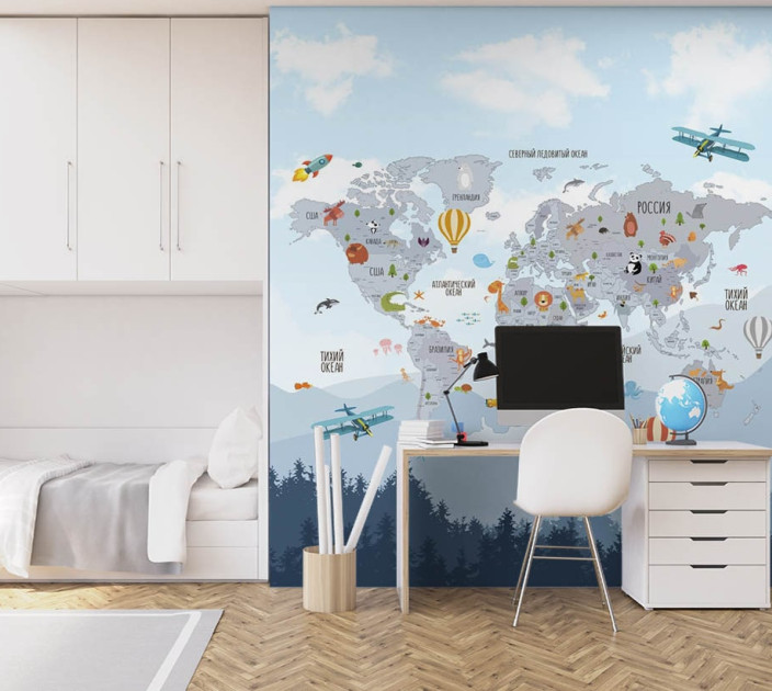 Фотошпалери Wallstyle Мапа світу дитяча 21