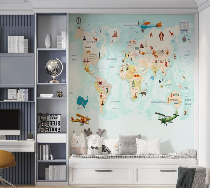 Photo wallpapers Wallstyle Children's world map 23