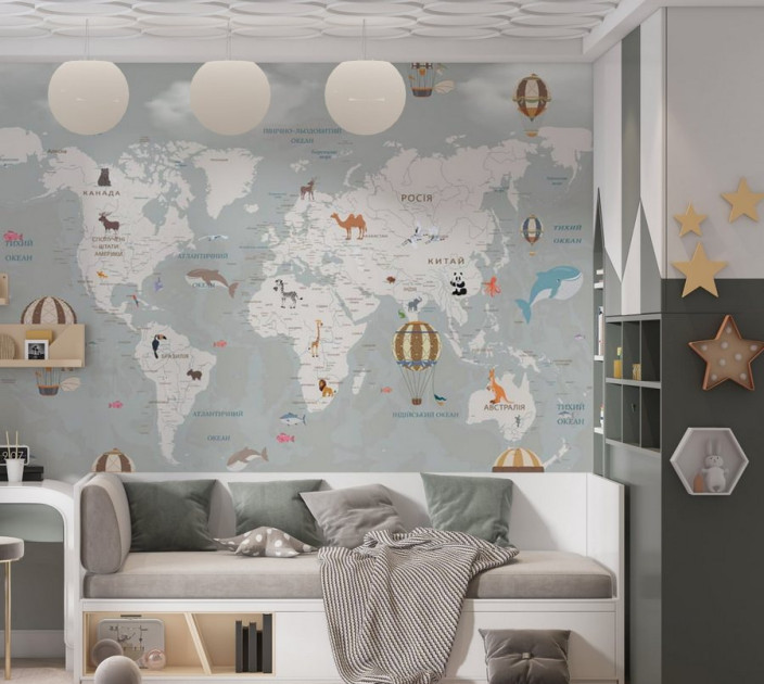 Фотошпалери Wallstyle Мапа світу дитяча 32