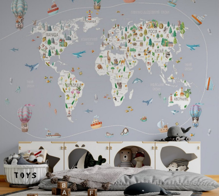 Photo wallpapers Wallstyle Children's world map 64