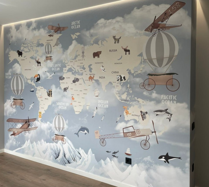 Photo wallpapers Wallstyle World map for a boy's room