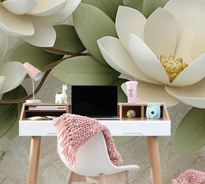 Photo wallpaper Your interior 3D White lotus 45344