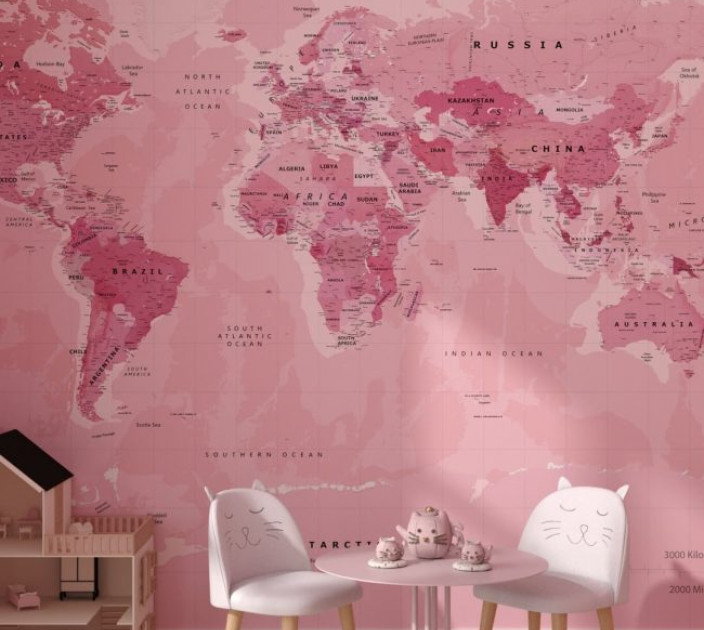 Photo wallpapers Your interior Pink map 20331