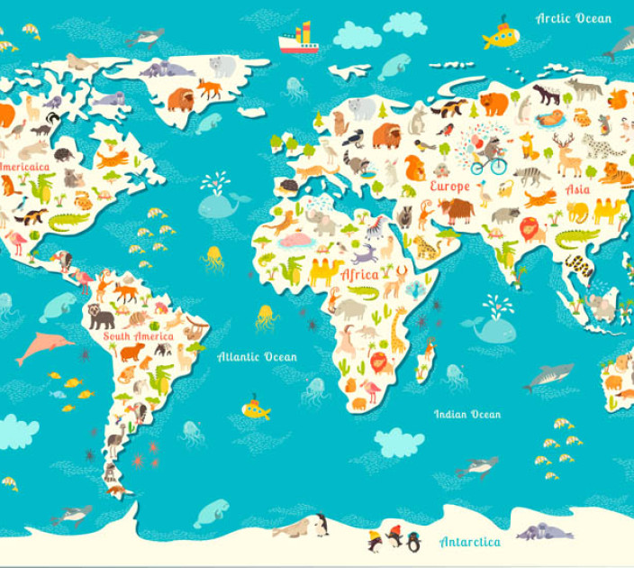 Photo wallpapers Wallstyle Map with animals 433244128
