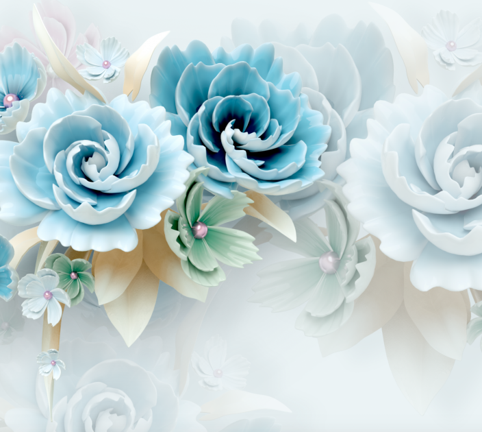 Photo wallpapers Wallstyle Bouquet of blue 3D roses 1150120204