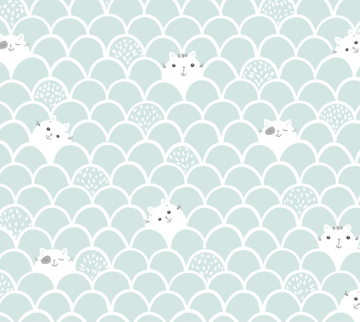 Photo wallpaper Wallstyle Blue pattern with cats 11120189-4