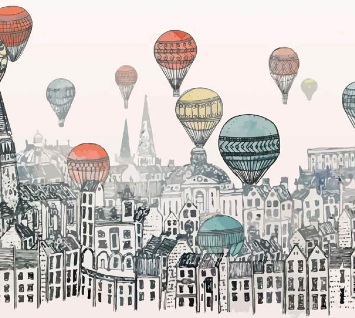 Photo wallpaper Wallstyle Balloons over the city 300720185