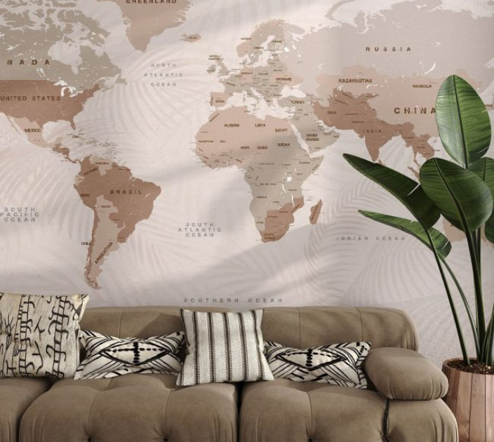 Photo wallpaper Your interior Map beige 21541